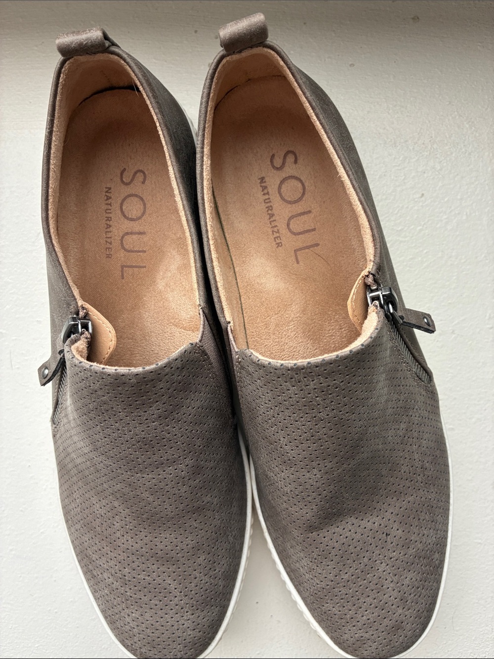 SOUL Naturalizer Women’s Perforated Slip-On Loafers in Gray Brown
